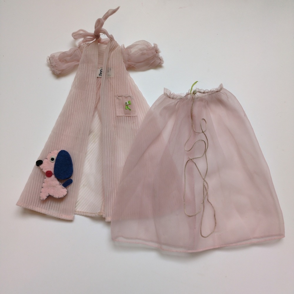 Vtg 50s/60s Mattel Barbie Nighty Negligee #965 Sheer Pink Nightgown Robe Dog